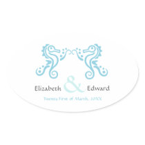 Wedding Turquoise Aqua Sea Horses Save the Date Oval Sticker
