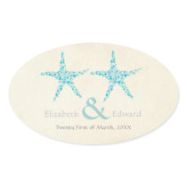 Wedding Turquoise Aqua Starfish Save the Date Oval Sticker