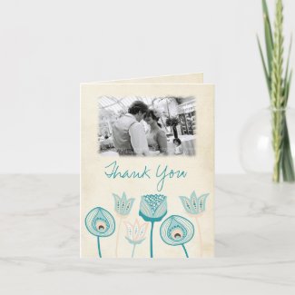 Wedding Turquoise Blue Ivory Funky Thank You Card card