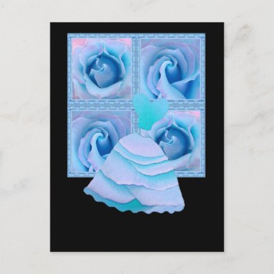 WEDDING Turquoise Roses Turqoise Dress Postcard by JaclinArt