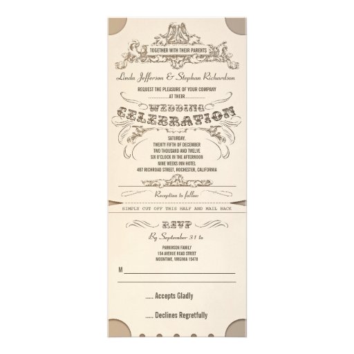 wedding typographic tickets invitations with RSVP