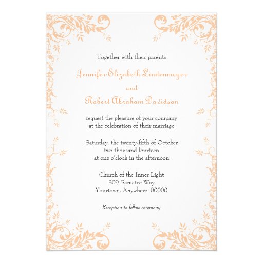 Wedding Vines Peach Custom Invitations