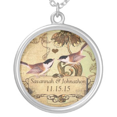 Wedding Vintage Chickadees Anniversary Necklace