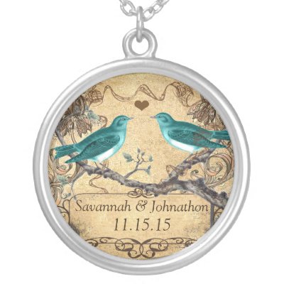 Wedding Vintage Teal Birds Anniversary Necklace