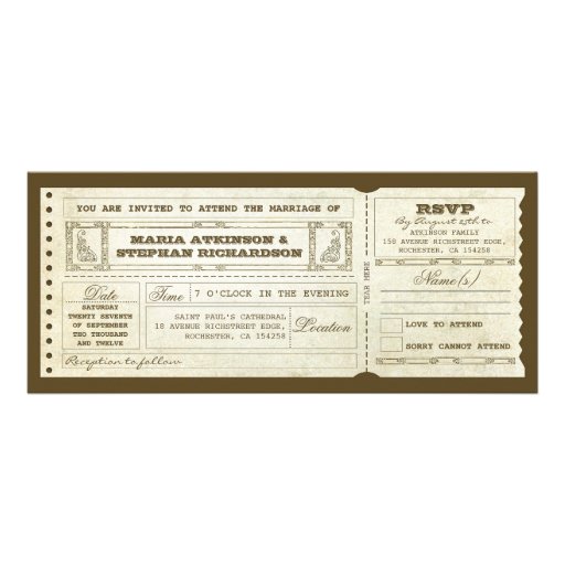 wedding vintage ticket invitation & rsvp design