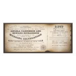 wedding vintage ticket invitation with RSVP design