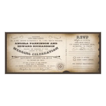 wedding vintage ticket invitation with RSVP design