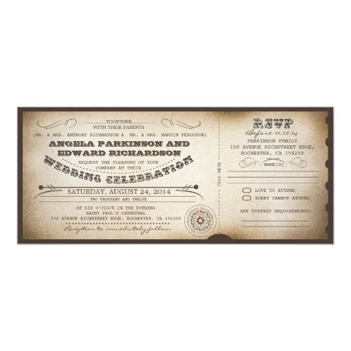 vintage ticket wedding invitations wedding vintage ticket invitation with rsvp design 4 quot x 9 vintage ticket wedding invitations wedding vintage ticket invitation with rsvp design 4 quot x 9