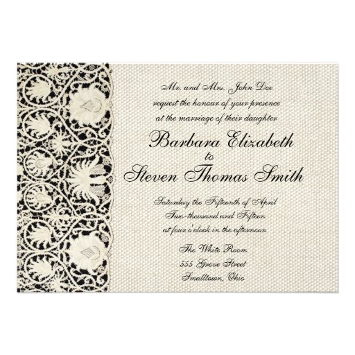 Wedding Vintage White Lace and Linen Personalized Invitations
