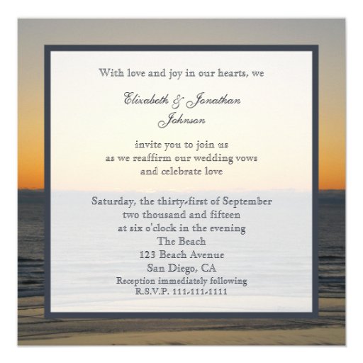 Wedding Vow Renewal Invitation --  Sunset