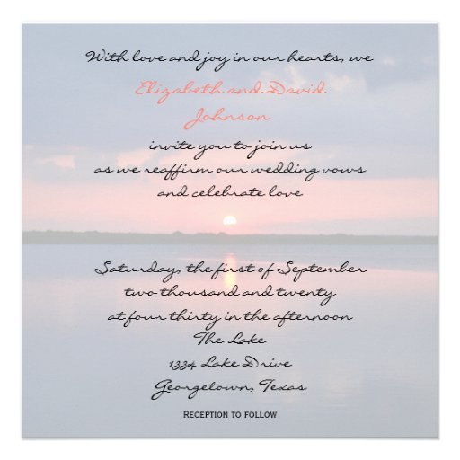 Wedding Vow Renewal Invitation - Sunset in Heart