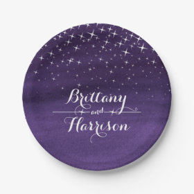 Wedding watercolor starry night custom paper plate 7 inch paper plate