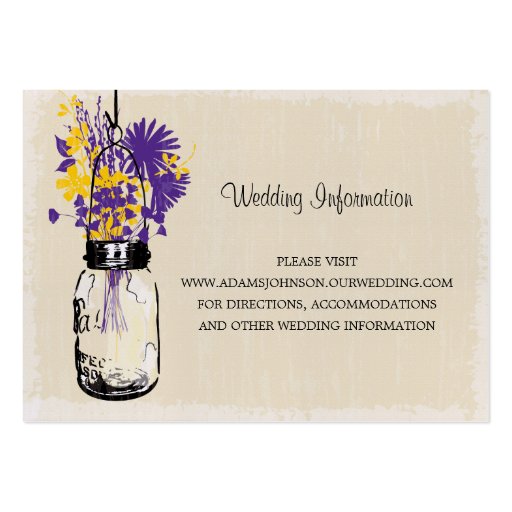 Wedding Website Card Mason Jar Wildflowers Business Card Templates (front side)