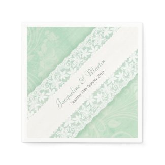 Wedding white lace on mint green paper napkins