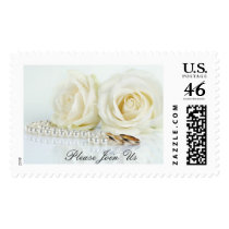 Wedding White Roses - Please Join Us postage
