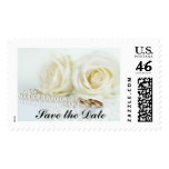 wedding, save, date, white, roses, rings,