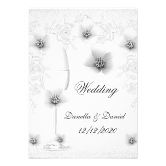 Wedding White Silver Floral Blossoms Roses 3 Custom Announcement