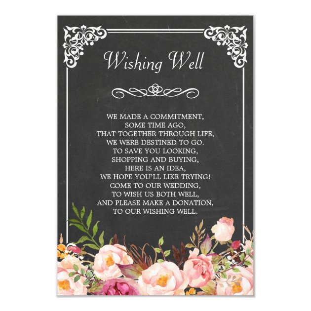 Wedding Wishing Well Vintage Chalkboard Floral Card (front side)