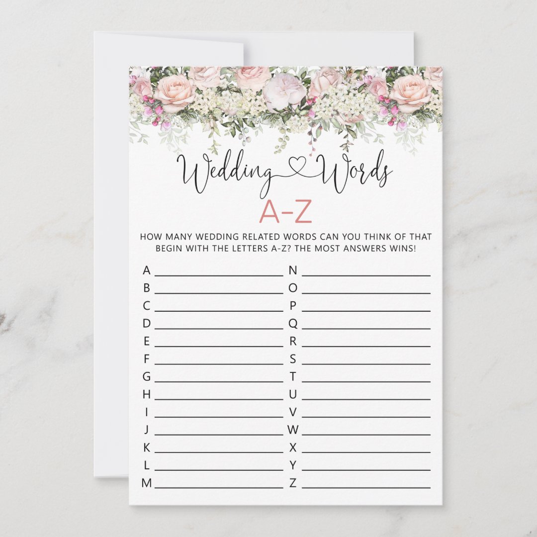 Wedding Words A Z Bridal Shower Game Invitation Zazzle