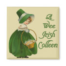 square_magnet - A sweet vintage design with a little Irish girl or Colleen dressed in green with shawl and bonnet. She carries a basket of flowers and text says ... A Wee Irish Colleen. More matching items in my store.: Sizes 