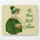 standard_mousepad - A sweet vintage design with a little Irish girl or Colleen dressed in green with shawl and bonnet. She carries a basket of flowers and text says ... A Wee Irish Colleen. More matching items in my store.: Sizes 
