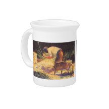 Weed knocking with wheelbarrow by Georges Seurat Drink Pitcher
