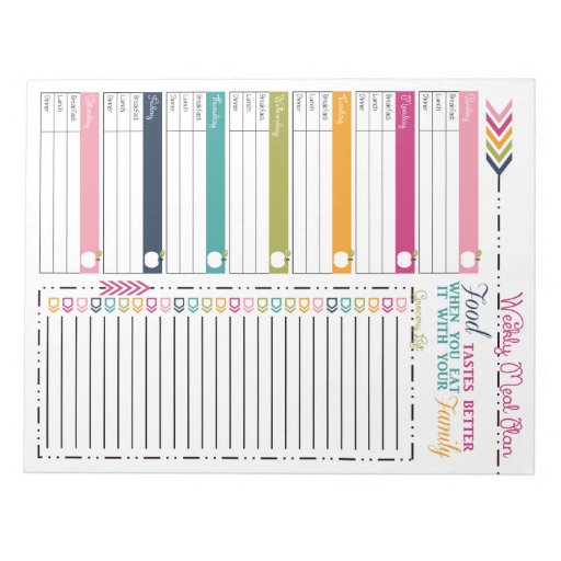 Weekly Meal Planner Memo Pads Zazzle