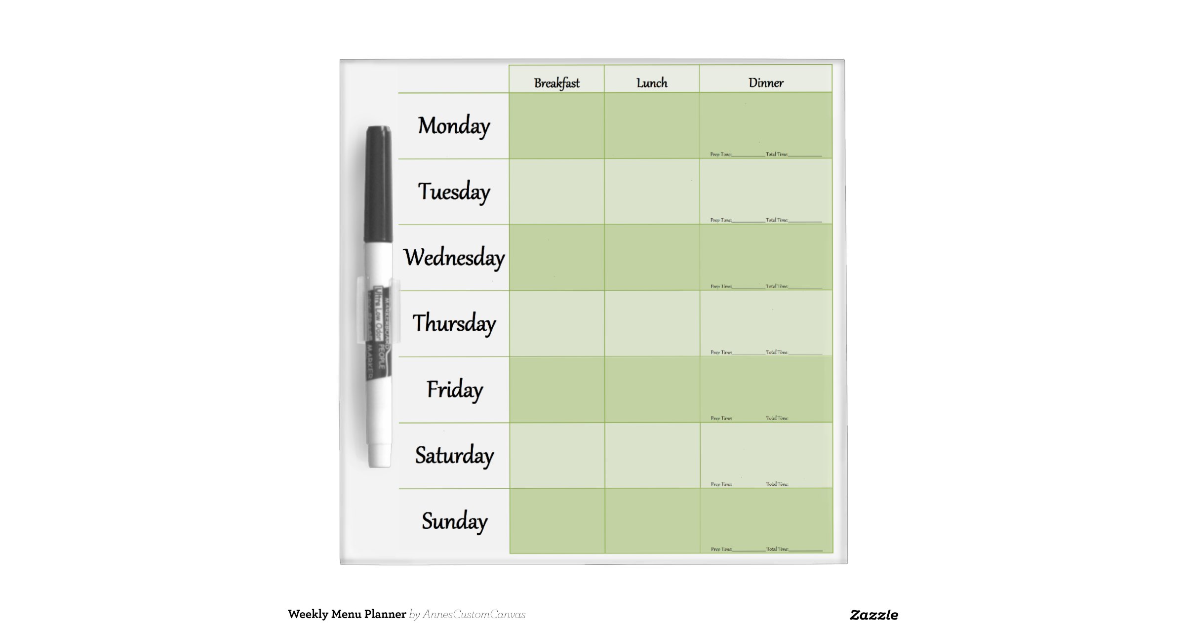 Weekly Menu Planner Dry Erase Whiteboards Zazzle