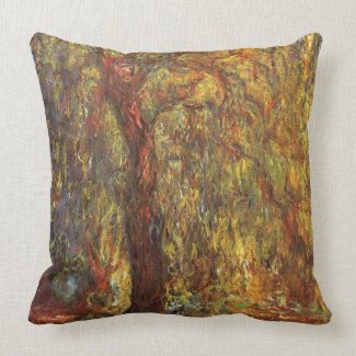Weeping Willow, Claude Monet Vintage Impressionism Throw Pillows