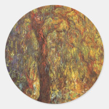 Weeping Willow, Claude Monet Vintage Impressionism Round Stickers