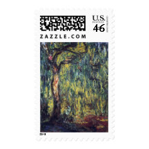 Weeping Willow II by Monet, Vintage Impressionism Stamp