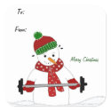 Weight Lifting Snowman Square Sticker