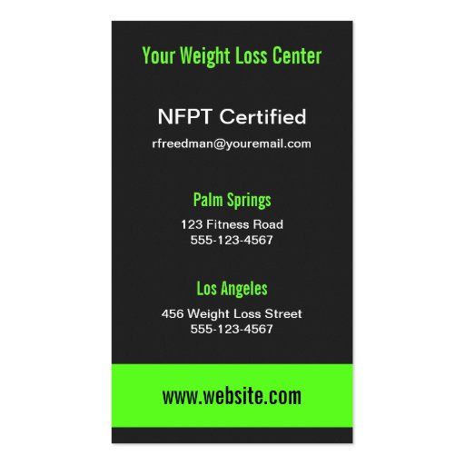 Weight Loss Coach Business Cards - Black and Green (back side)