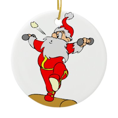 Weightlifting Cartoon Santa Christmas Ornament