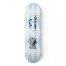Weimaraner - Blue w/ White Diamond Design Skateboard Deck