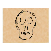 Weird Skull. Black. Sketch. Postcard