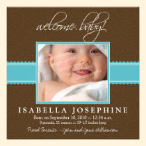 Welcome Baby! Aqua Ribbon Birth Announcement invitations