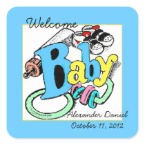 Welcome Baby Boy-Personalize It Square Stickers