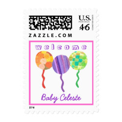 Welcome baby girl personalized balloon stamp stamp
