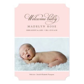 Welcome Baby Photo Birth Announcement | Pink
