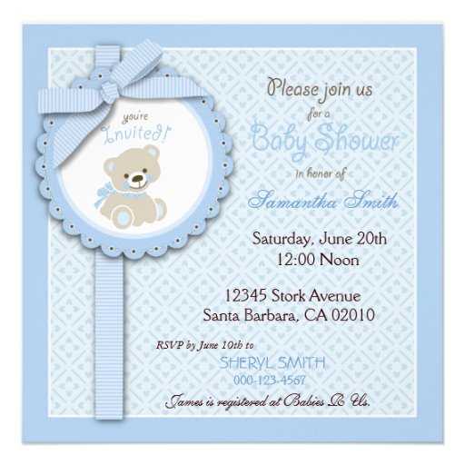 Welcome Bear Boy Invitation Square