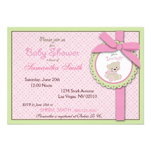 Welcome Bear Girl Invitation Card