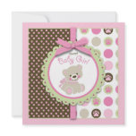 Welcome Bear Girl Invitation Square