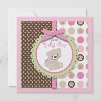 Welcome Bear Girl Invitation Square