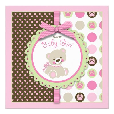 Welcome Bear Girl Invitation Square (10-pack)