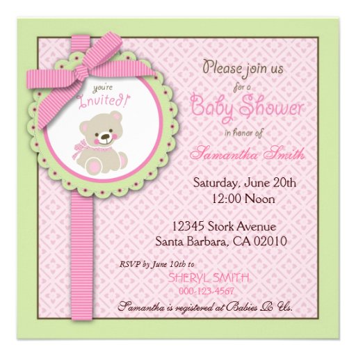 Welcome Bear Girl Invitation Square