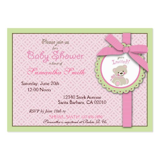 Welcome Bear Girl Reminder Notecard Business Card Templates (back side)
