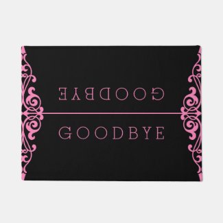 Welcome Goodbye Pink Vintage Swirly Frame Doormat