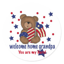 Welcome Home Grandpa Bear Round Stickers