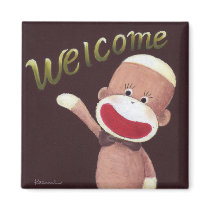 Welcome Sock Monkey Magnet